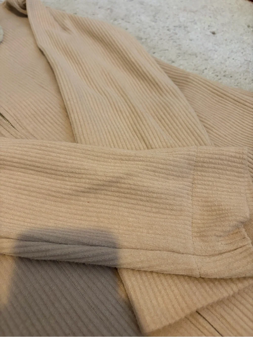 Villager Sport Beige Ribbed Cowl Collar Sweater Jacket